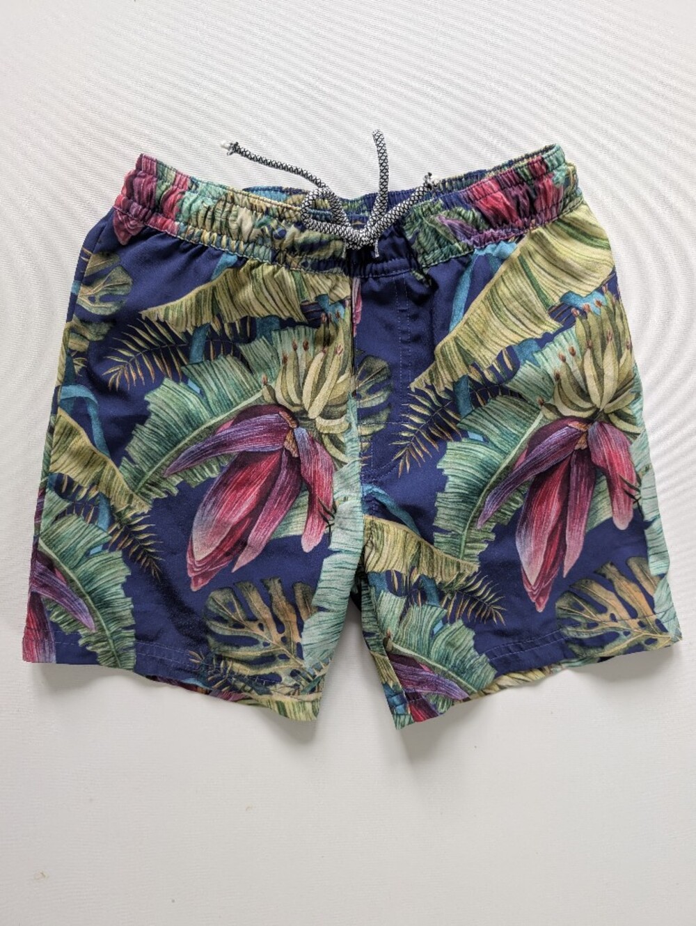 Kids Tropical Floral Swim Trunks - Navy with Pink & Green (4/5)